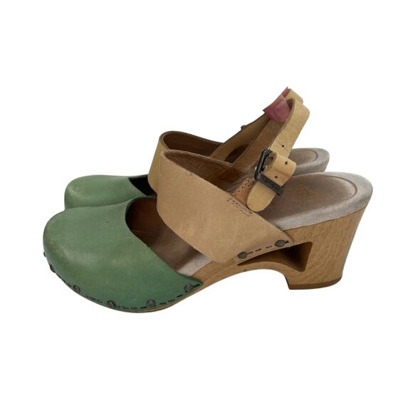 Dansko Thea Mary Jane Studded Two-Tone Ankle Strap Leather Clog Wooden Heel - 37 - Picture 1 of 12